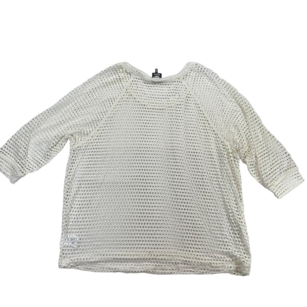 Bobeau Women's XL White Mesh Open-Knit Rayon Blend 3/4 Sleeve Sweater Top - Picture 2 of 7